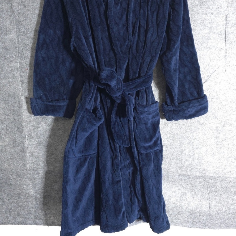 Tommy Bahama Navy Blue Plush Bathrobe Sz S/M - Picture 3 of 3